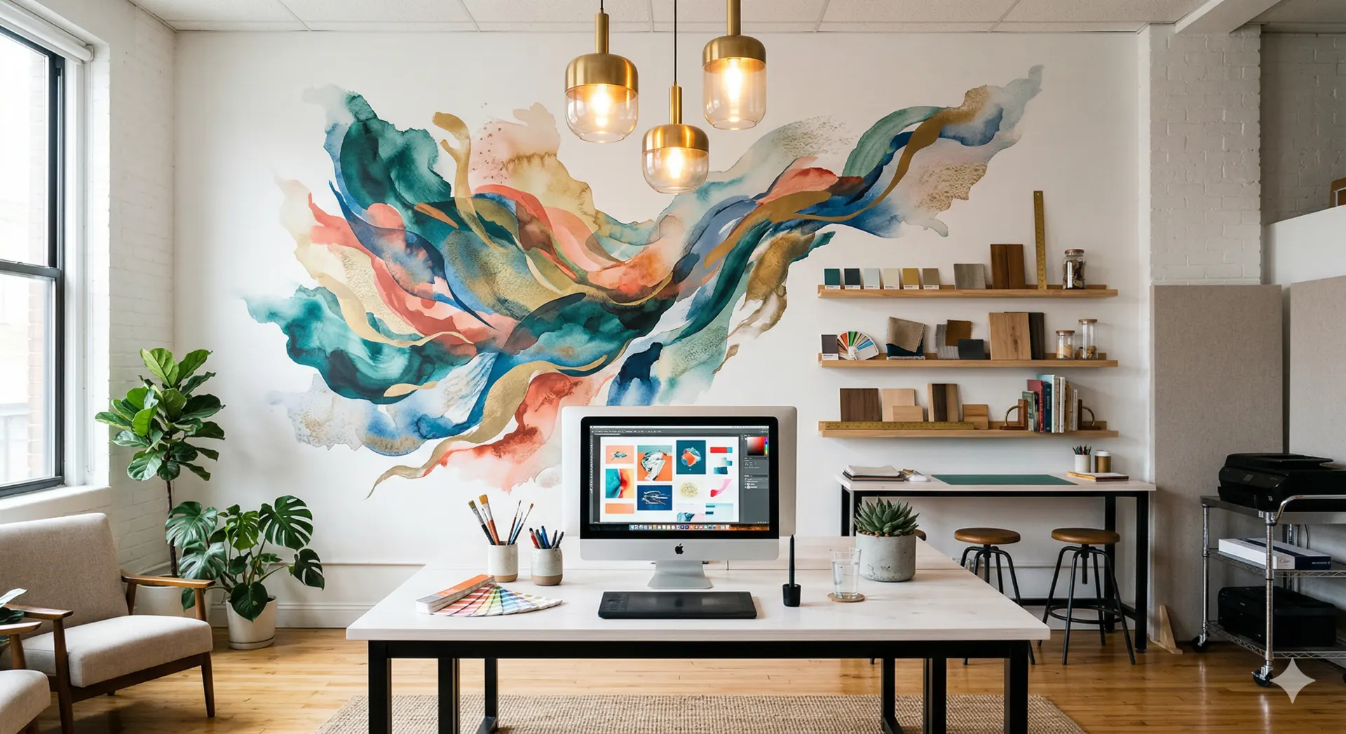 Showroom Exclusive Walls z organicznym nadrukiem UV na ścianie (wizualizacja AI)